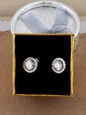 Cubic Zirconia 925 Silver 8mm Halo Round Earrings